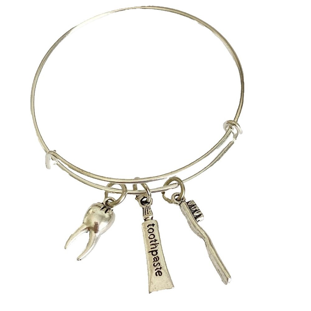 Dental Tooth Brush Charm Bracelet Silver tone Dentist Hygienist Graduation Gift